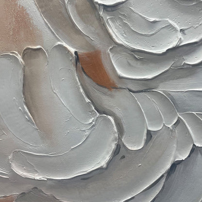 Ocean Whispers hand-painted cream, white and ocean blue textured ocean wave painting shown as stretched canvas