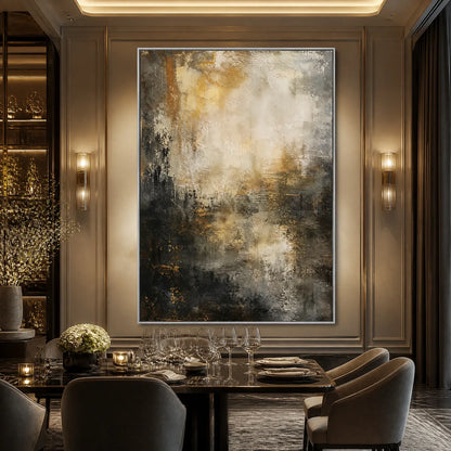 Gold and Grey Wabi-Sabi Abstract Oil Painting – Night Aurelia