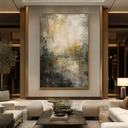 Gold and Grey Wabi-Sabi Abstract Oil Painting – Night Aurelia