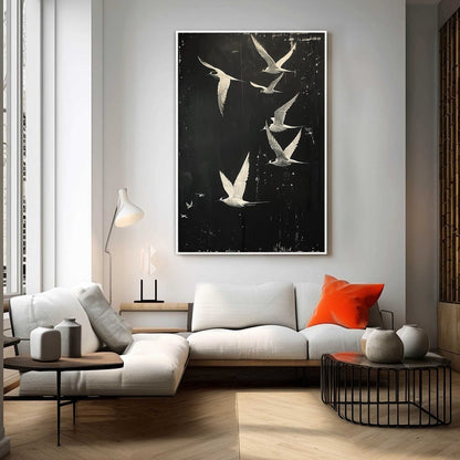 Bird Textured Oil Painting – Night Flight