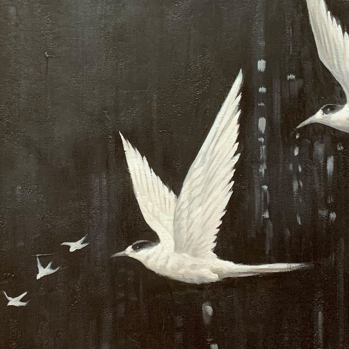Bird Textured Oil Painting – Night Flight