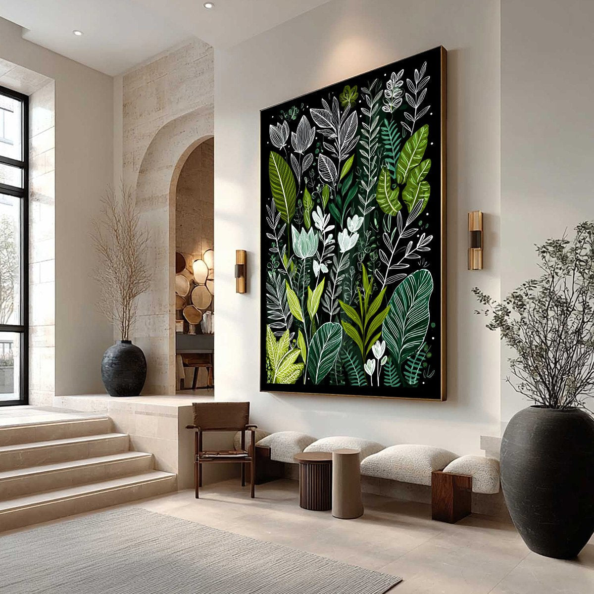 Green and Black Floral Painting – Nocturnal Garden