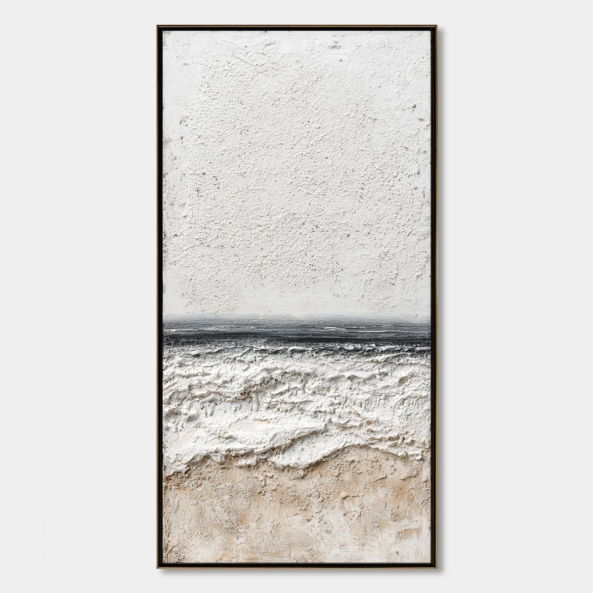 Noir Horizon hand-painted white, beige, sand and black textured coastal abstract painting rolled canvas option