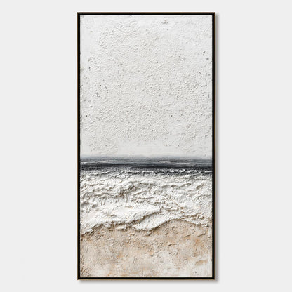 Noir Horizon hand-painted white, beige, sand and black textured coastal abstract painting rolled canvas option