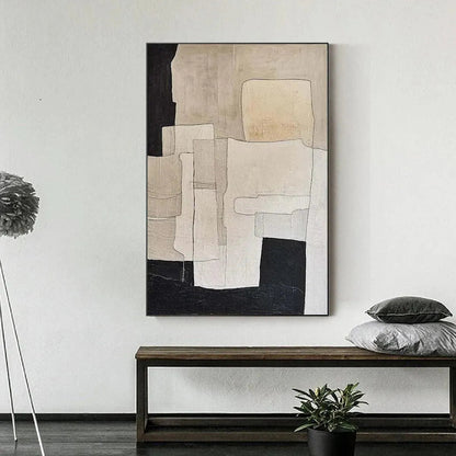 Black and Beige Wabi-Sabi Neutral Abstract Oil Painting – Neutral Abstract