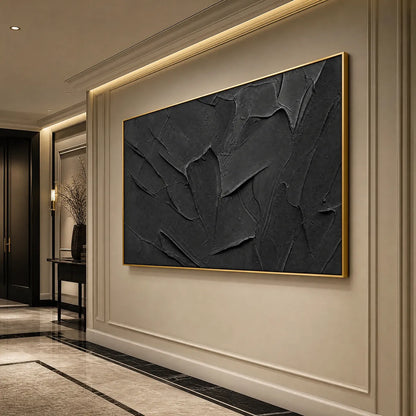Black Wabi-Sabi Anchor Impasto Acrylic Painting – Obsidian