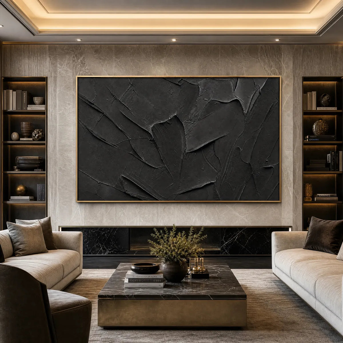 Black Wabi-Sabi Anchor Impasto Acrylic Painting – Obsidian