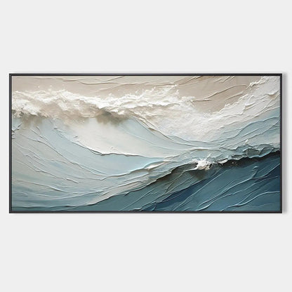 Oceanic Symphony hand-painted beige and ivory textured ocean wave painting rolled canvas option