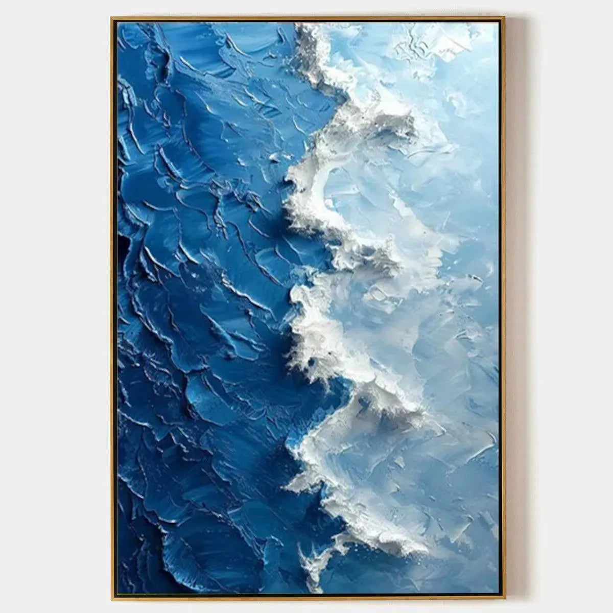 Oceanic Whispers hand-painted ocean blue and ivory textured coastal abstract painting rolled canvas option
