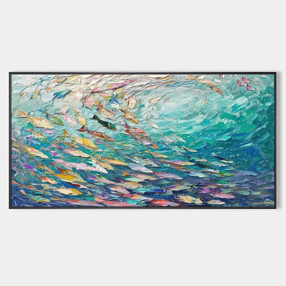 Ocean Currents hand-painted ocean blue, ivory and soft neutral tones textured coastal abstract painting rolled canvas option