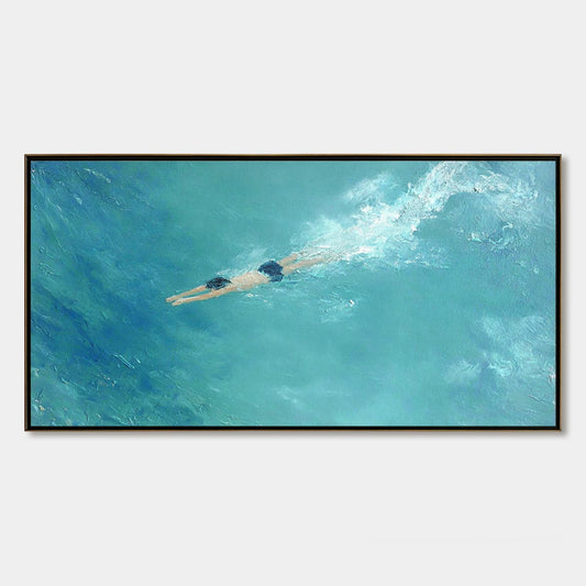 Ocean Dive hand-painted turquoise and teal textured beach scene painting rolled canvas option