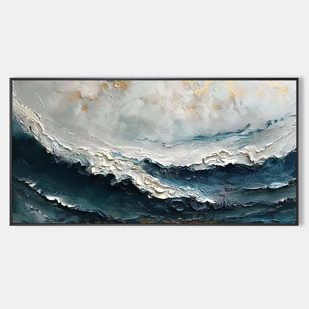 Ocean Dream hand-painted white, ocean blue and gold textured coastal abstract painting rolled canvas option