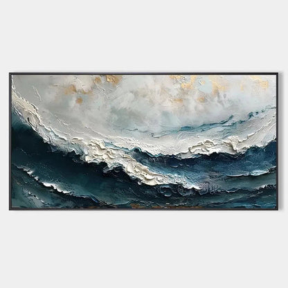 Ocean Dream hand-painted white, ocean blue and gold textured coastal abstract painting rolled canvas option