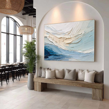 Ocean's Breath hand-painted sand and ivory textured ocean wave painting rolled canvas option
