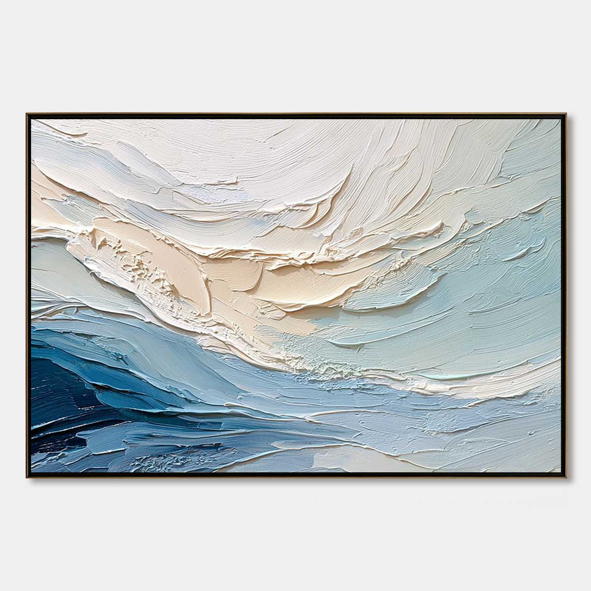 Ocean's Breath hand-painted sand and ivory textured ocean wave painting rolled canvas option