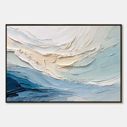 Ocean's Breath hand-painted sand and ivory textured ocean wave painting rolled canvas option