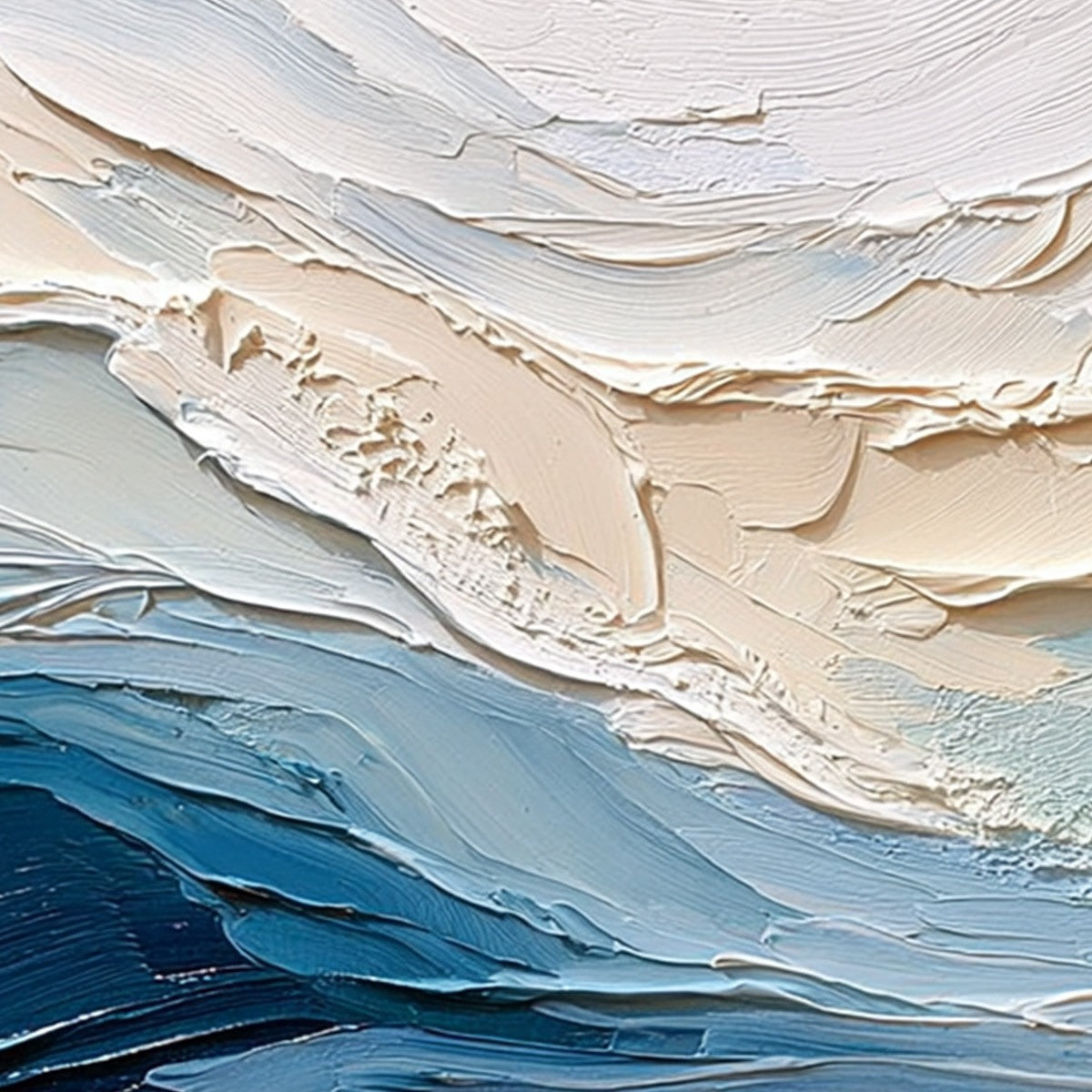 Ocean's Breath hand-painted sand and ivory textured ocean wave painting shown with gold frame