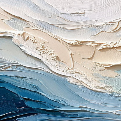 Ocean's Breath hand-painted sand and ivory textured ocean wave painting shown with gold frame