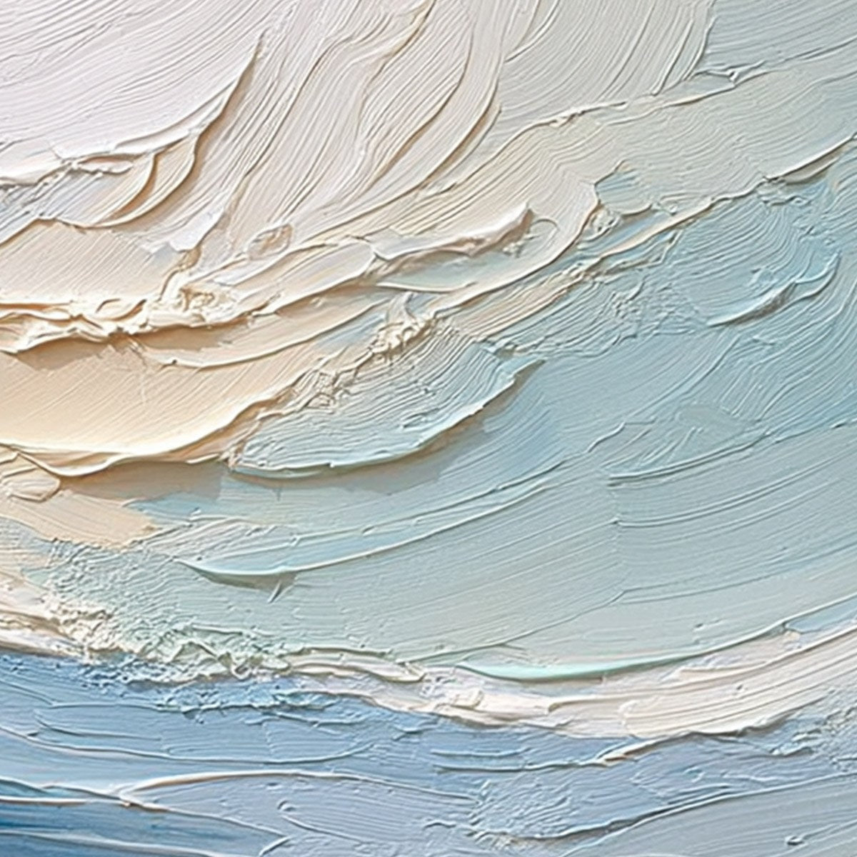 Ocean's Breath hand-painted sand and ivory textured ocean wave painting shown with white frame