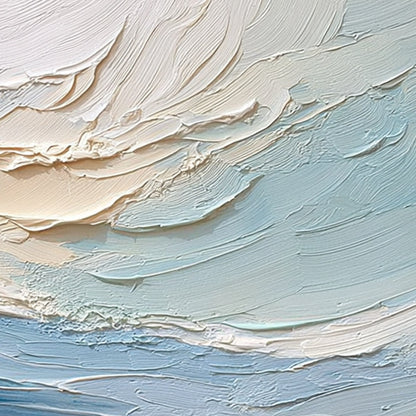 Ocean's Breath hand-painted sand and ivory textured ocean wave painting shown with white frame