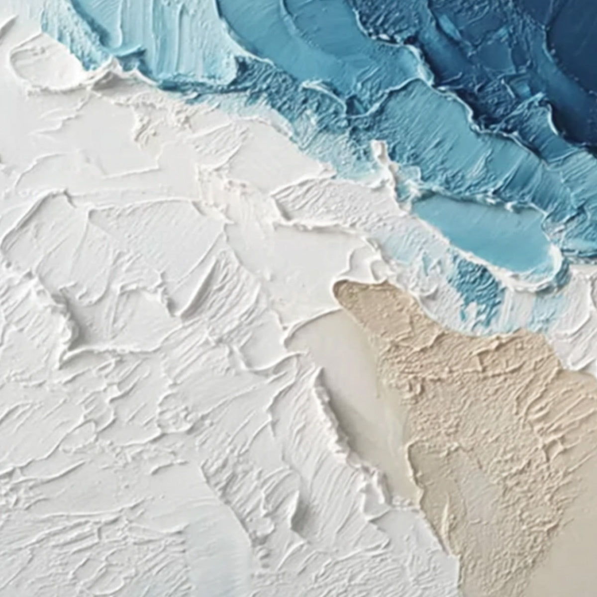Ocean's Embrace hand-painted sand and ivory textured ocean wave painting shown with gold frame