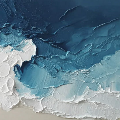 Ocean's Embrace hand-painted sand and ivory textured ocean wave painting shown with white frame