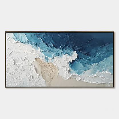 Ocean's Embrace hand-painted sand and ivory textured ocean wave painting rolled canvas option