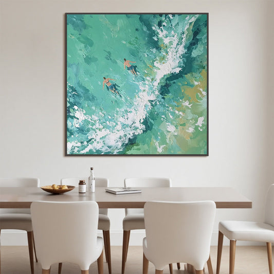 Ocean's Embrace hand-painted turquoise and ivory textured seascape painting shown as stretched canvas