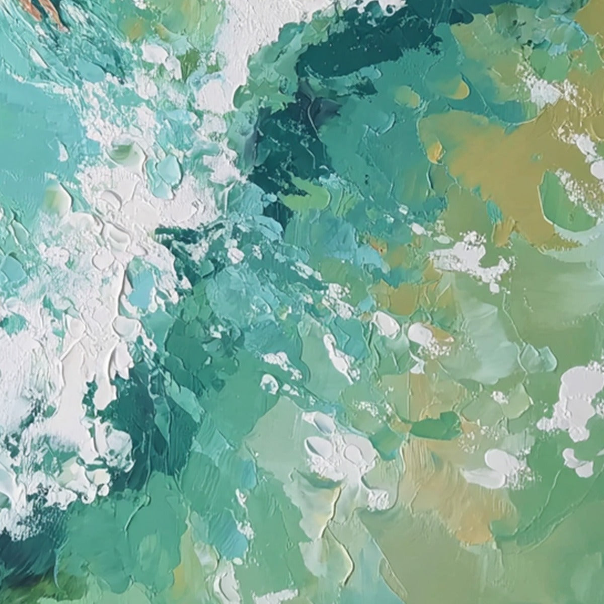 Ocean's Embrace hand-painted turquoise and ivory textured seascape painting shown with silver frame