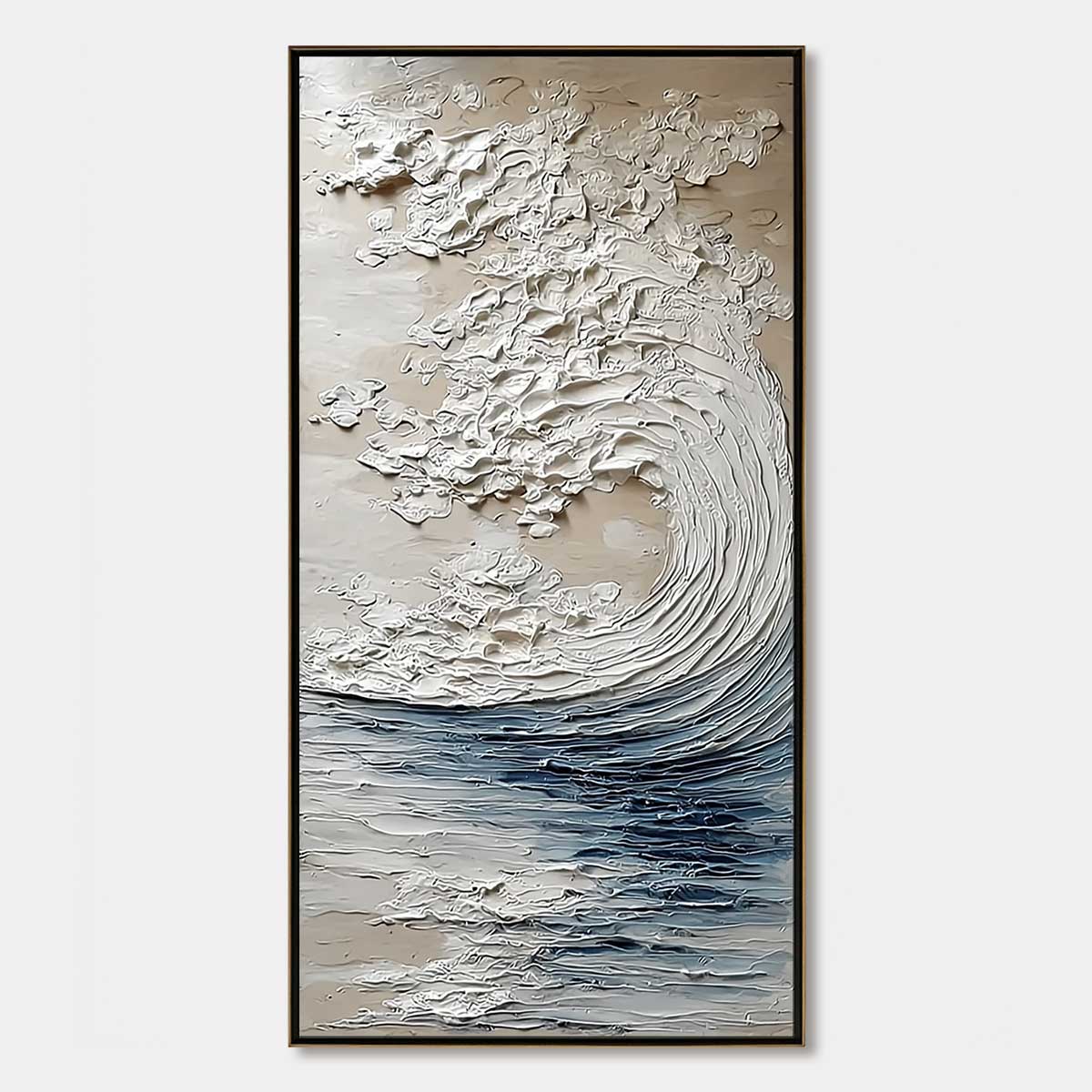Ocean's Embrace hand-painted beige and ivory textured ocean wave painting rolled canvas option