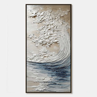 Ocean's Embrace hand-painted beige and ivory textured ocean wave painting rolled canvas option