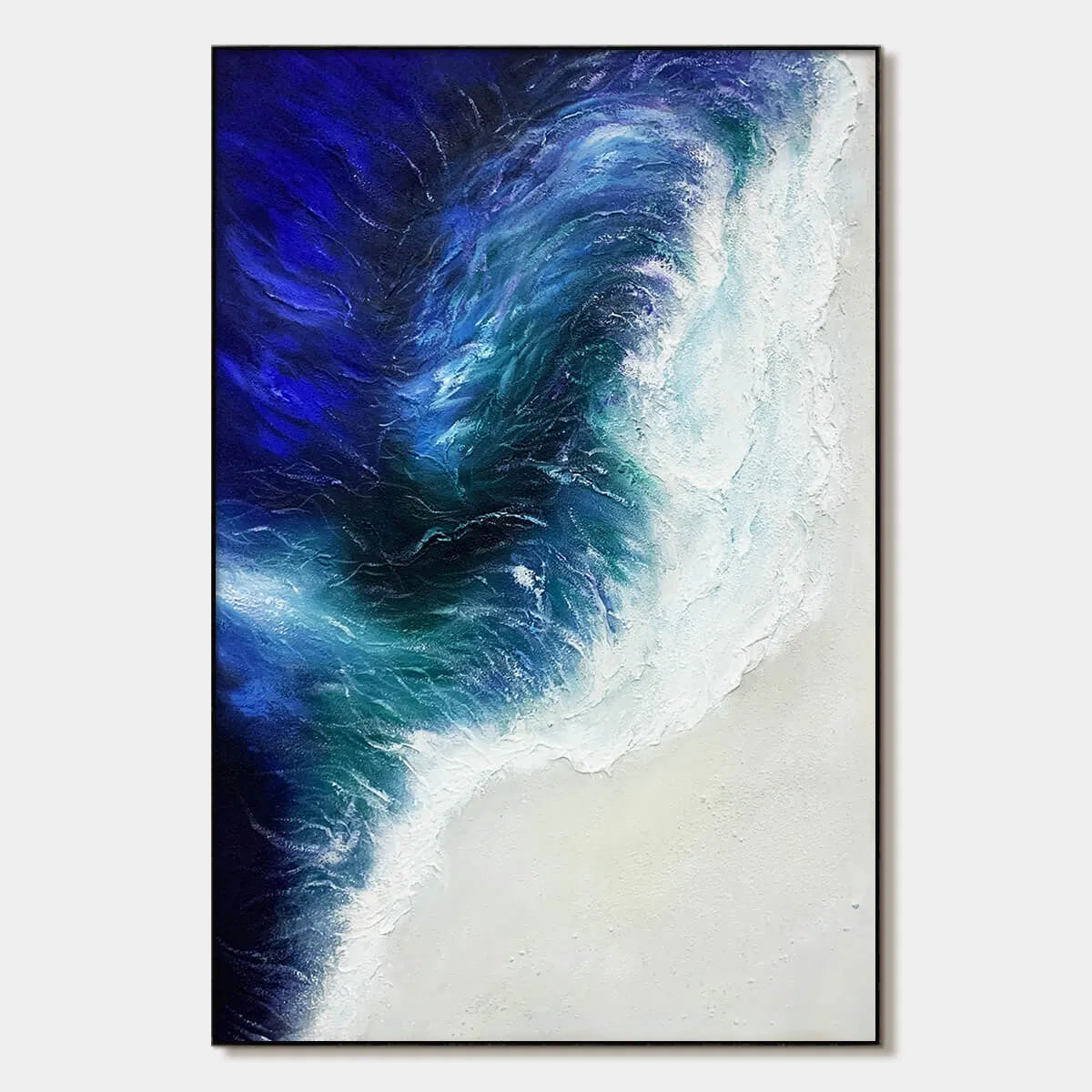 Ocean's Embrace hand-painted ocean blue, ivory and soft neutral tones textured seascape painting rolled canvas option
