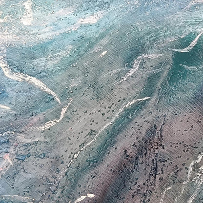 Ocean's Embrace hand-painted ocean blue, ivory and soft neutral tones textured seascape painting shown with white frame