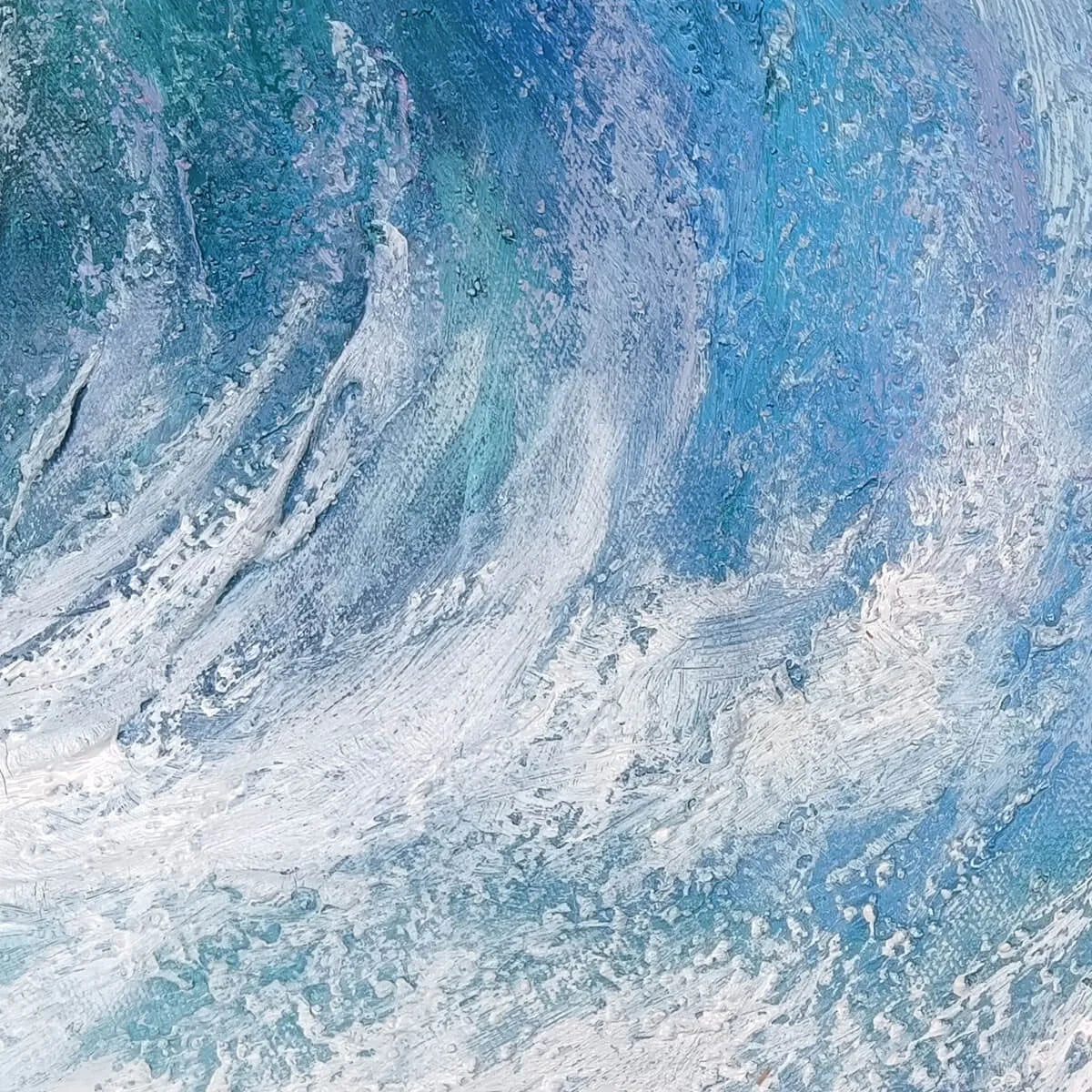 Ocean's Embrace hand-painted ocean blue, ivory and soft neutral tones textured seascape painting shown with wood frame
