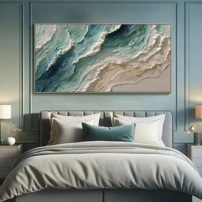 Ocean's Breath hand-painted white, sand and turquoise textured beach scene painting rolled canvas option