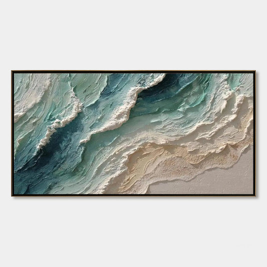Ocean's Breath hand-painted white, sand and turquoise textured beach scene painting rolled canvas option