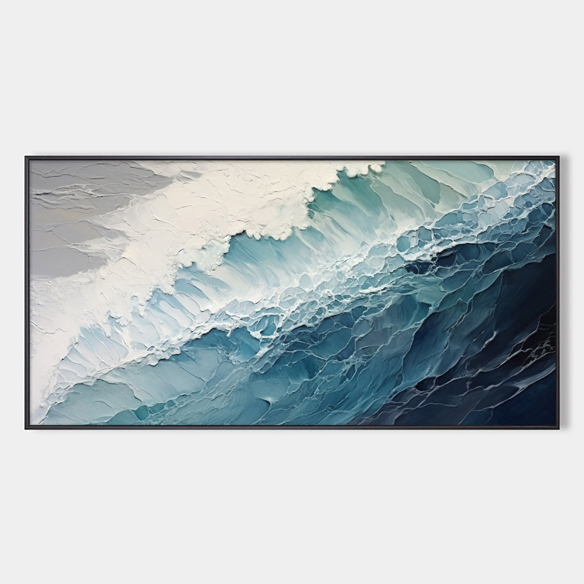 Ocean's Embrace hand-painted white and ocean blue textured coastal abstract painting rolled canvas option
