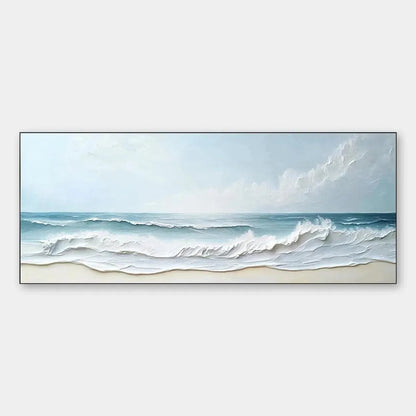 Ocean Waves hand-painted ocean blue, ivory and soft neutral tones textured seascape painting rolled canvas option