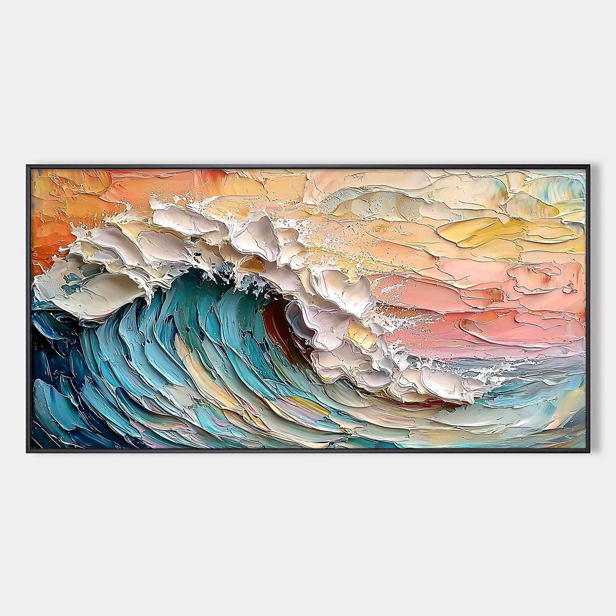 Ocean's Embrace hand-painted ocean blue, ivory and soft neutral tones textured ocean wave painting rolled canvas option