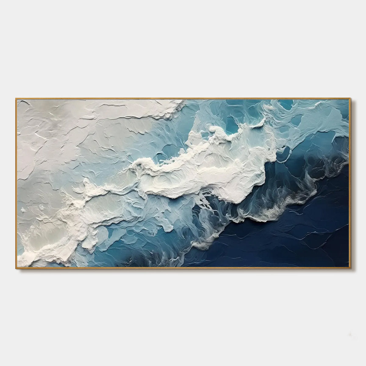 Ocean's Embrace hand-painted white and ocean blue textured coastal abstract painting rolled canvas option