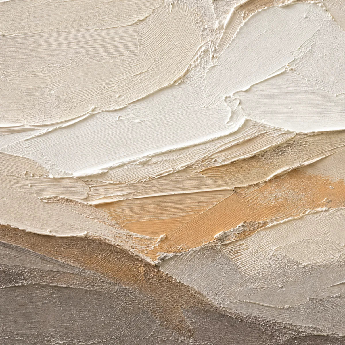 Pale Ridge hand-painted white and beige textured abstract mountain painting