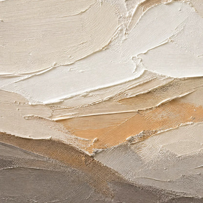 Pale Ridge hand-painted white and beige textured abstract mountain painting