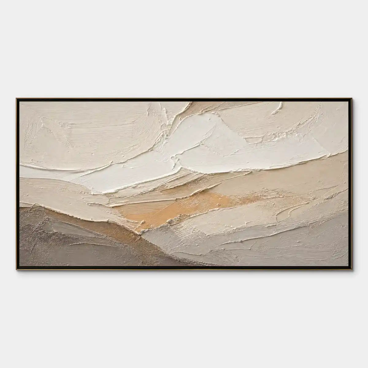 Pale Ridge hand-painted white and beige textured abstract mountain painting
