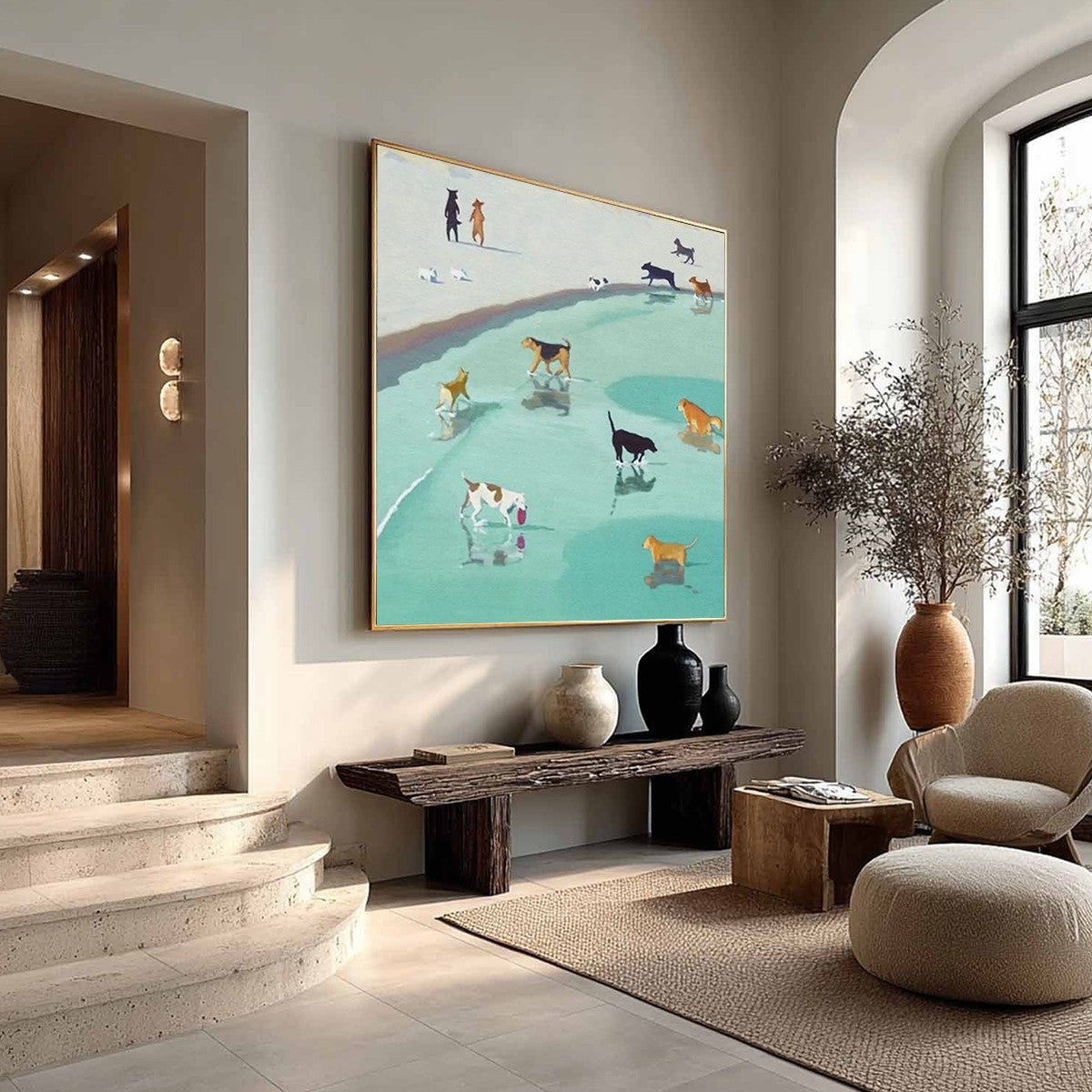 Paws At Tide – Minimalist Beach Oil Painting, view 5