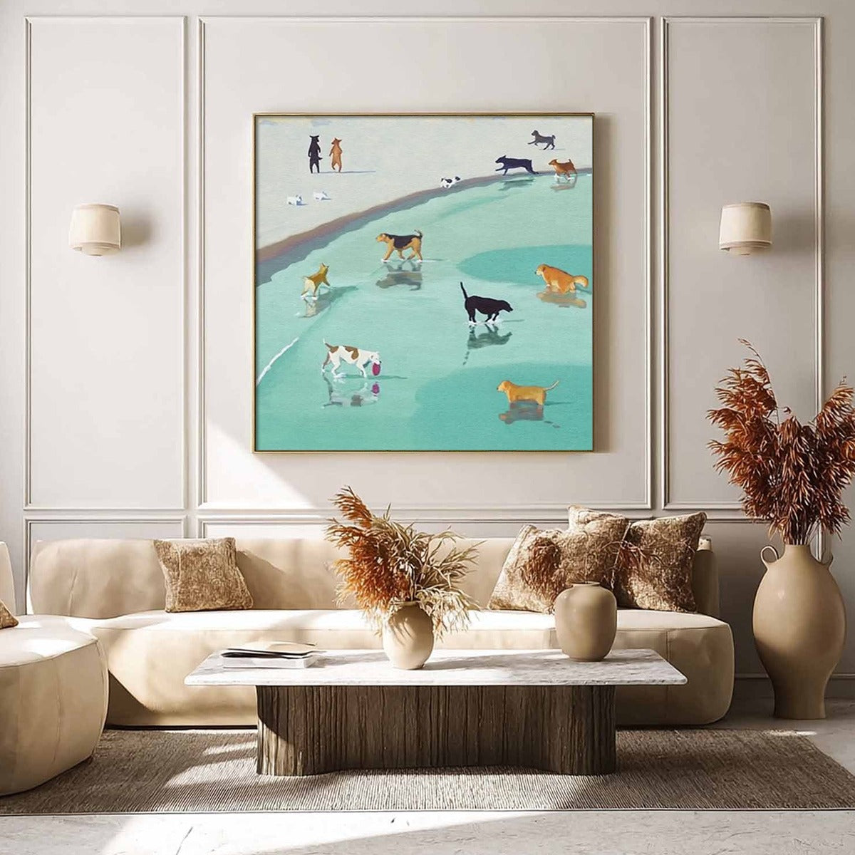 Paws At Tide – Minimalist Beach Oil Painting, view 4