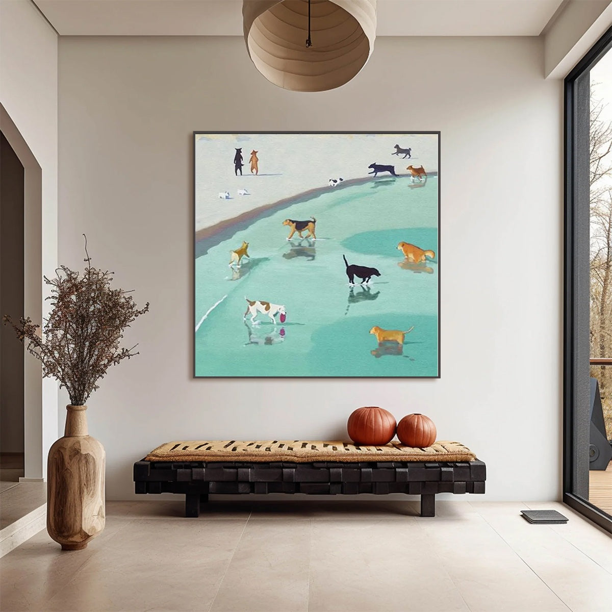 Paws At Tide – Minimalist Beach Oil Painting, view 2