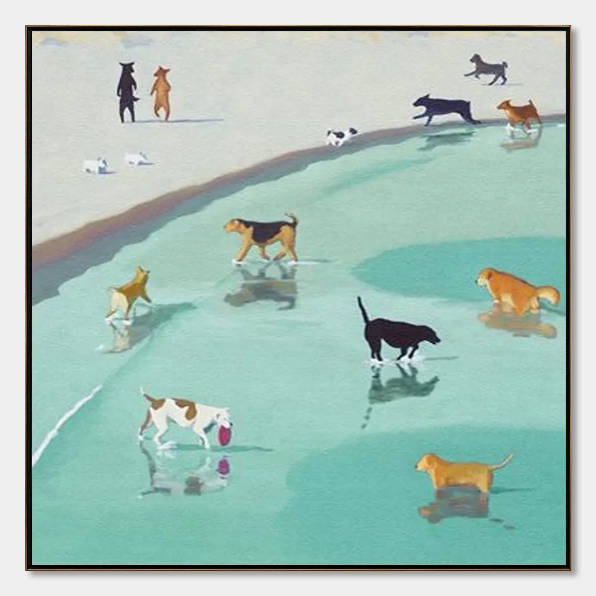 Paws At Tide – Minimalist Beach Oil Painting, view 1