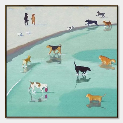 Paws At Tide – Minimalist Beach Oil Painting, view 1