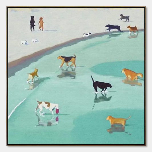 Paws At Tide – Minimalist Beach Oil Painting, view 1