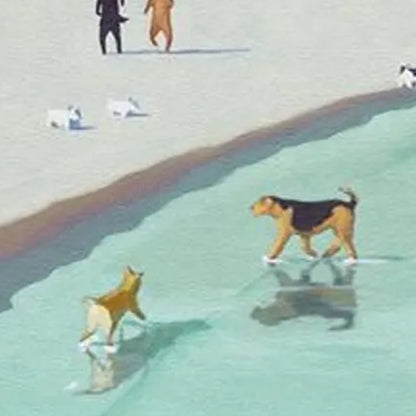 Minimalist Beach Oil Painting – Paws At Tide